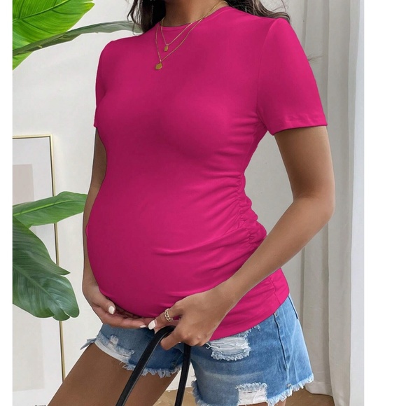 Maternity Solid Minimalist Short Sleeve Top - Picture 10 of 11